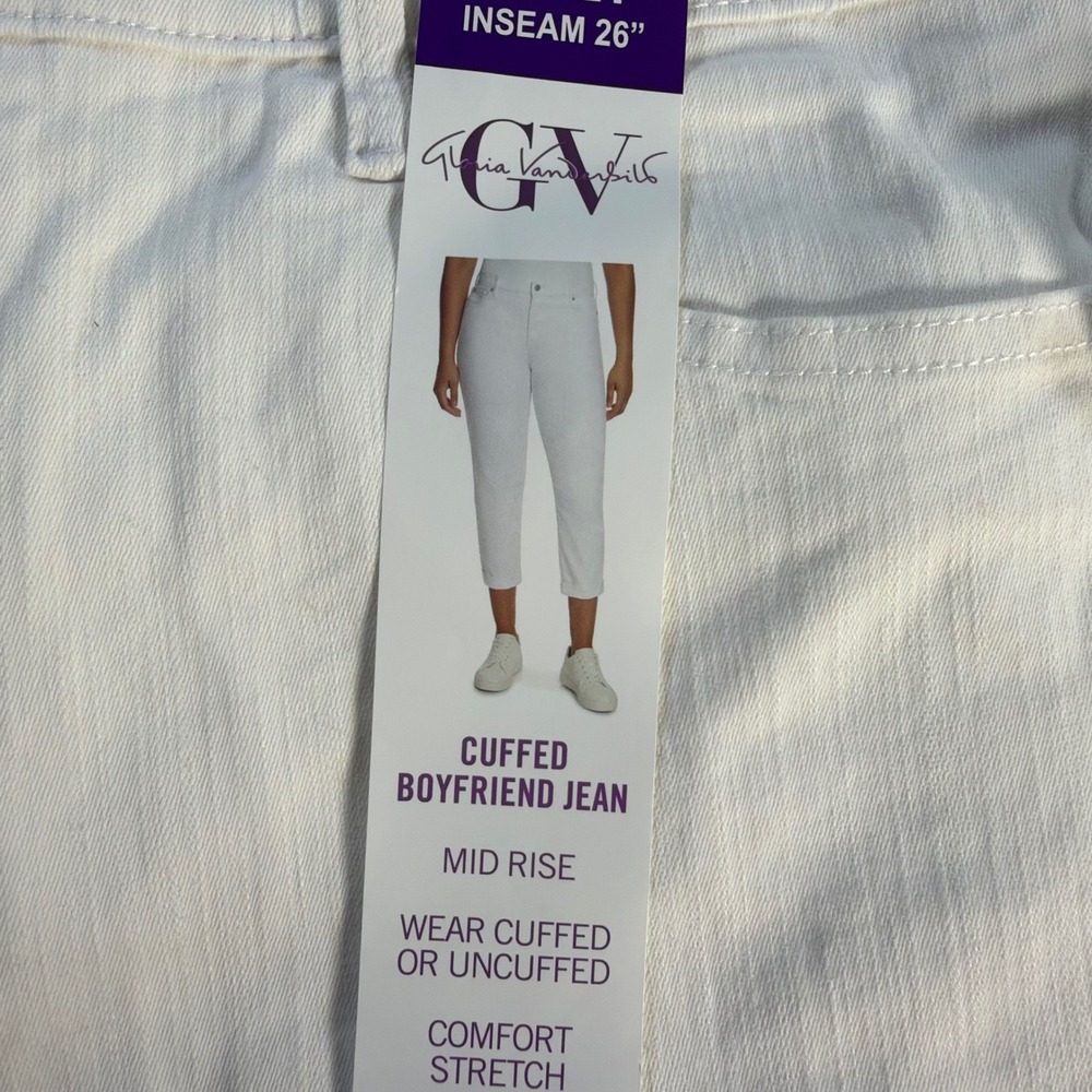 Gloria Vanderbilt Cuffed Boyfriend Jean Womens 14 White Stretch Denim Mid Rise